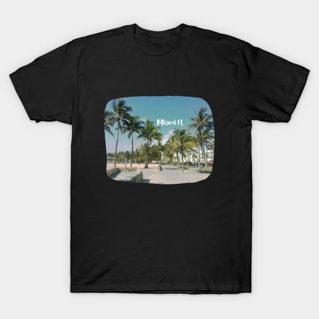 photo Miami Florida blue sky palmtree landscape USA nature lovers T-Shirt by BoogieCreates